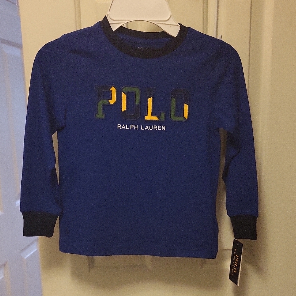 Ralph Lauren Blue Long Sleeve Tee with Colorful Logo